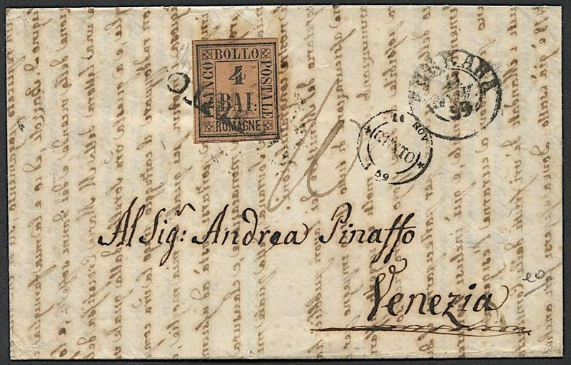 1859, Romagne, G. P., lettera da Cento per Venezia del 10 novembre