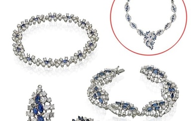 18K White Gold Sapphire And Diamond Convertable Necklace Jewelry Set