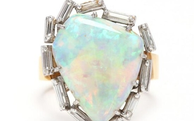 18KT Bi-Color Gold, Opal, and Diamond Ring