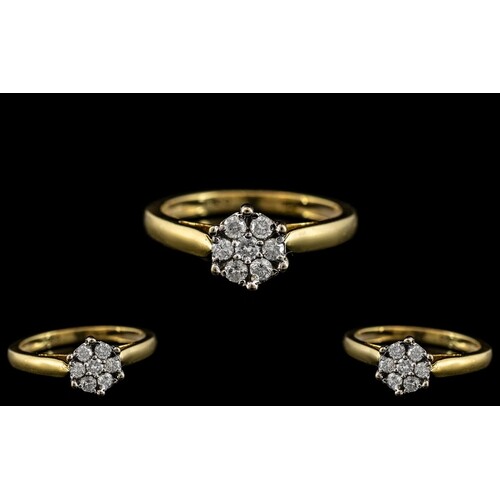 18ct Gold Attractive Diamond Set Cluster Ring. Fully Hallmar...