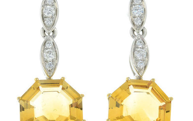 18ct gold citrine & diamond drop earrings