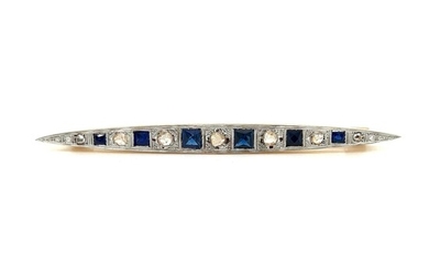 18k Art Deco Sapphire Diamond Bar Brooch