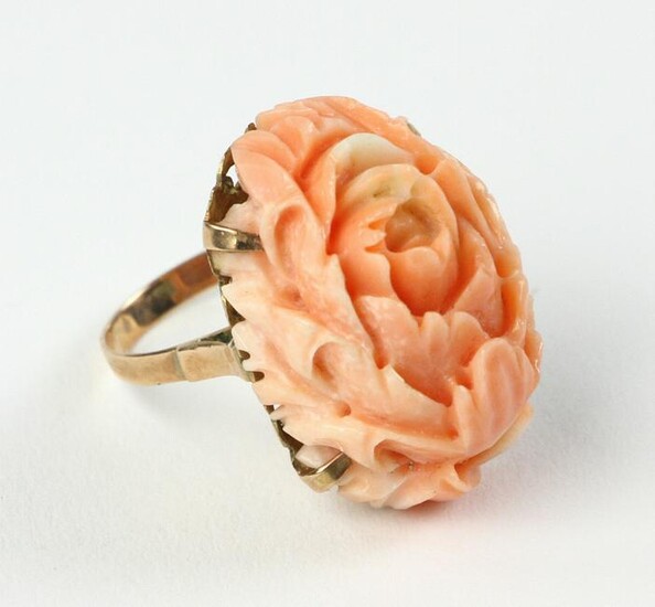 18k Rose Gold Carved Coral Ring