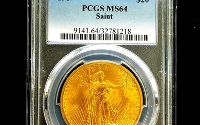 1907 No Motto $20 Gold Saint Gaudens PCGS MS64