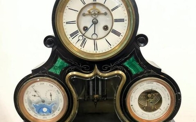 19TH C., FRENCH TRIPLE DIAL MOONPHASE MANTLE CLOCK