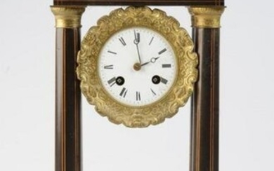 19th C. Inlaid French Portico Mantle Clock