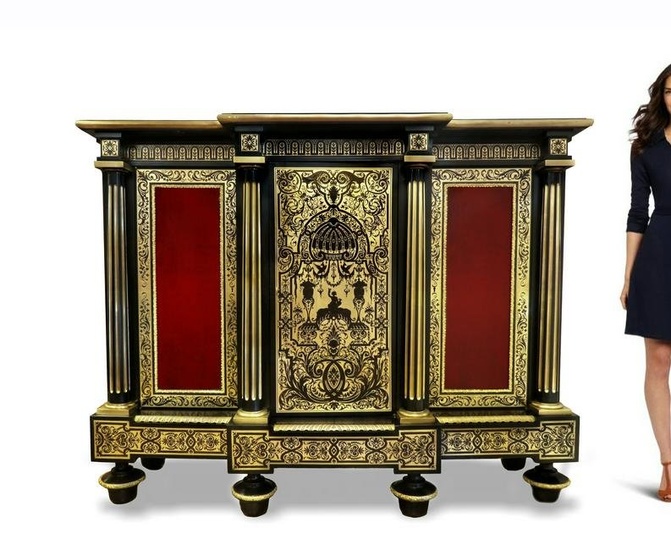 19th C. Large French Boulle Vitrine Cabinet