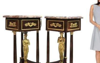 19th C. Pair French Empire Bronze Mounted Pedestals