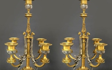 19th C. Pair of Bronze & Baccarat Crystal Candelabras