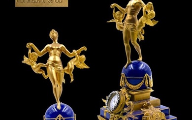 19th Century Tiffany & Co. Enamel Jeweled Figural Bronze Clock, Hallmarked