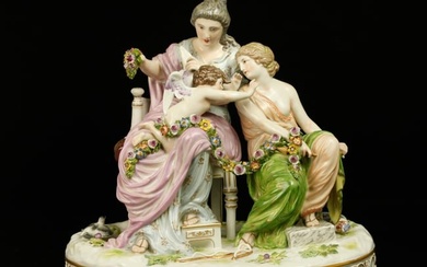 19th century German porcelain figure group, Cupid in Trouble, marked