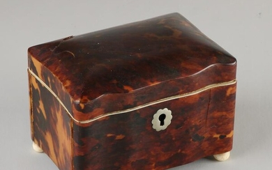 19th century turtle tea box with bone legs and inner