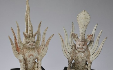 (2) Chinese Tang style spirit tomb guardians, 16"h