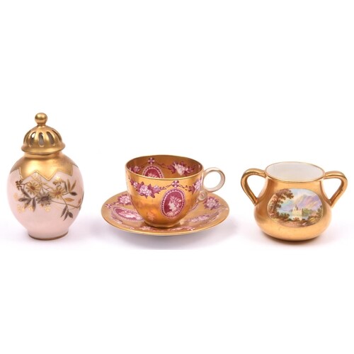 2 Coalport miniature porcelain items. A cup and saucer, mark...