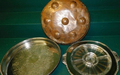 2 Silverplate Trays & 1 Copper Bowl