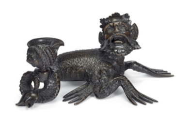 WORKSHOP OF SEVERO DI DOMENICO CALZETTA, CALLED 'DA RAVENNA' (ACTIVE 1496-CIRCA 1543), PADUAN, FIRST HALF 16TH CENTURY, A BRONZE INKWELL IN THE FORM OF A SEA MONSTER