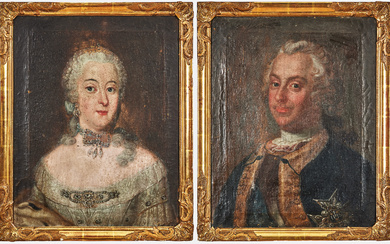 2798932. ANTOINE PESNE. After. 18th century, Couple portrait of King Adolf Fredrik and Queen Lovisa Ulrica.