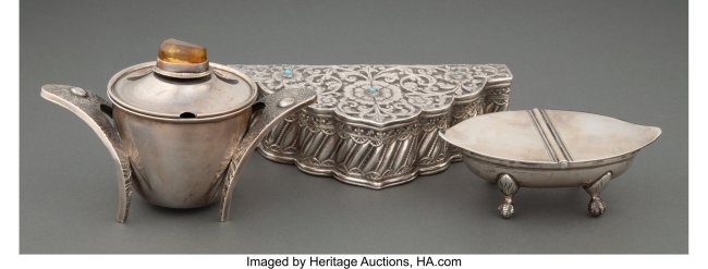 28064: Three Silver and Stone Set Table Articles Marks