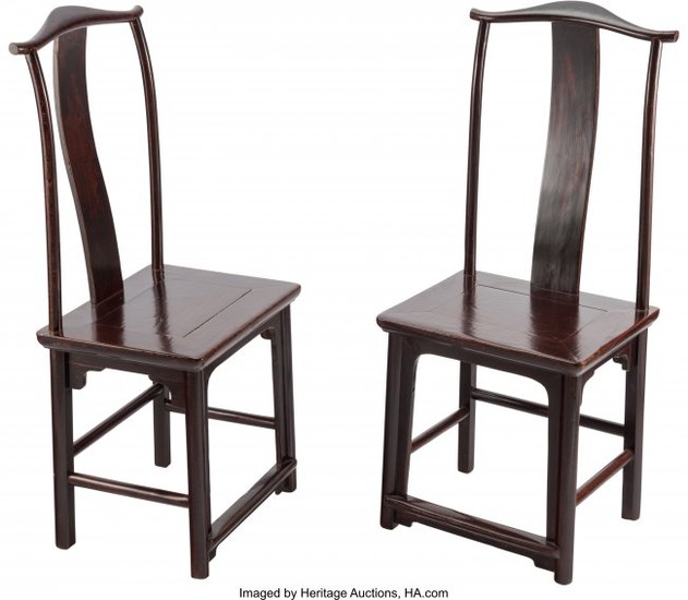 28164: A Pair of Chinese Elmwood Side Chairs, 19th cent