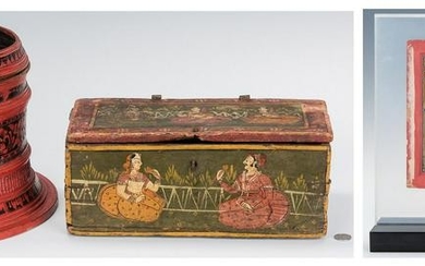 3 Asian Items, incl. Indian School Watercolor & Gouache