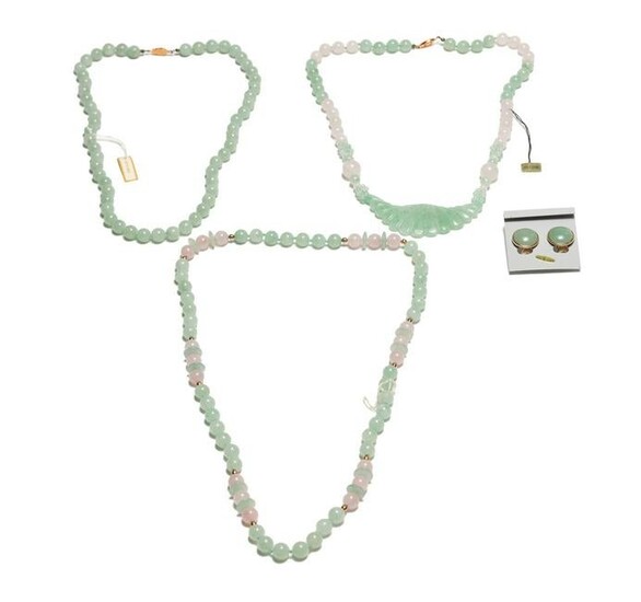 3 Chinese Jadeite Necklaces and a Pair of Earrings