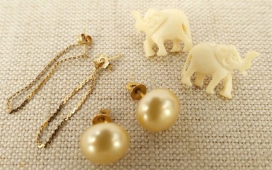 3 Pairs of Gold Earrings