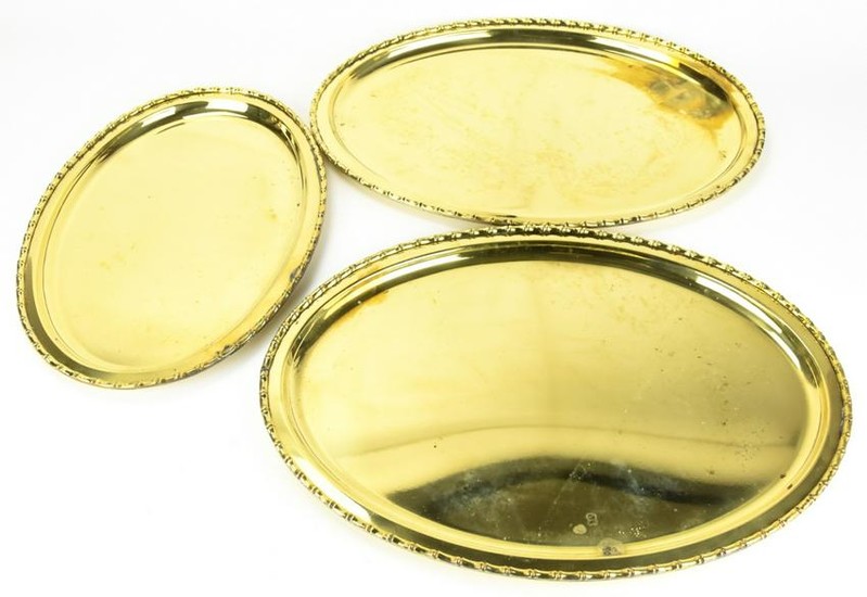 3 Vintage Brass Serving Trays / Table Articles