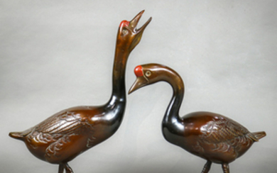 Japanese Pair of Bronze Goose