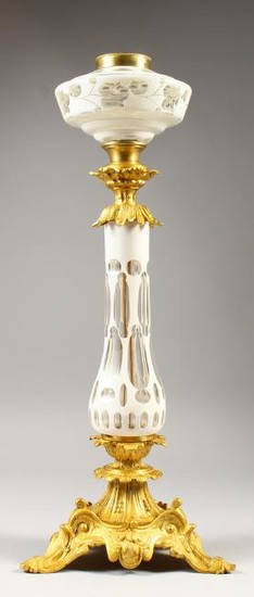 A GOOD 19TH CENTURY FRENCH ORMOLU AND WHITE OVERLAY OIL