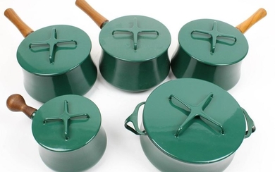 5 pcs. Dansk Kobenstyle Green Enamel Cookware