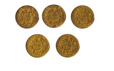 5 pièces de 20 francs or dites Napoléon Cérès... - Lot 64 - Actéon - Compiègne Enchères