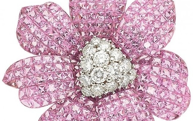 55064: Pink Sapphire, Diamond, White Gold Brooch The f