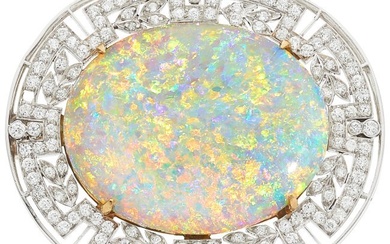55164: Art Deco Opal, Diamond, Platinum, Gold Brooch S