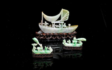 A group of three jadeite carvings of sailing boats