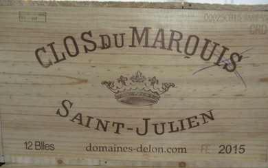 12 bouteilles CLOS DU MARQUIS 2015 Saint Julien Caisse bois d'origine