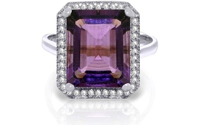 5.8 CTW 14K Solid White Gold Heart Cosy Amethyst Diamond Ring
