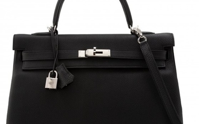 58064: Hermès 35cm Black Togo Leather Retourne K
