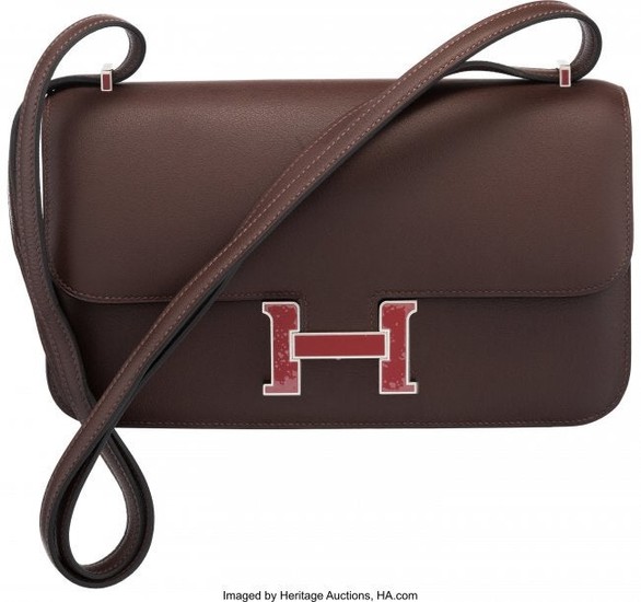 58164: Hermès 25cm Havane & Rouge H Swift Leathe