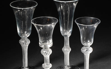 Four airtwist stemmed wine or ale glasses, circa 1750