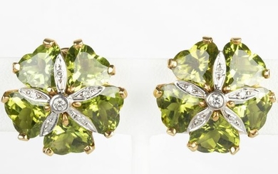 Pair of 18k Gold, Peridot and Diamond Earclips