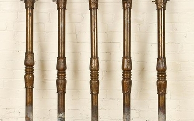 5 19TH C BRONZE CARRIAGE POSTS WITH RINGS