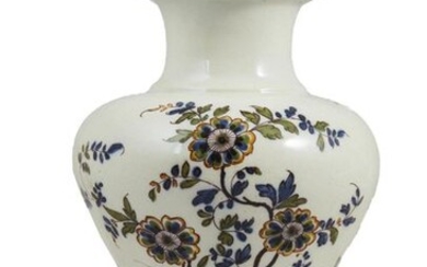 64-Italy: Baluster vase in stanniferous earthenware with polychrome decoration of...