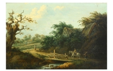 ATTRIBUTED TO EDWARD ORAM (FL.1766-1799) Travellers crossing a...