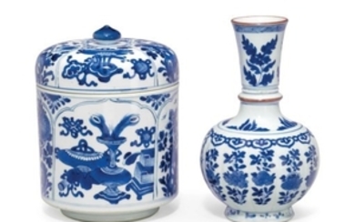 A BLUE AND WHITE JAR AND COVER AND VASE, KANGXI PERIOD (1662-1722)