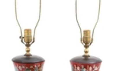 A Pair of Chinoiserie Decoupage Glass Table Lamps
