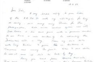 David Shannon rare Dambuster veteran hand written signed letter on 617 sqn Association letterhead. From the Jim Shortland...