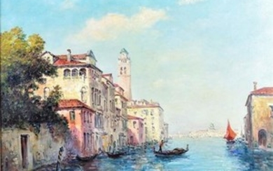 George Gerbier (mid 20th century) French an Italian Venetian scene depicting a gondola on the Grand Lake, signed bottom...