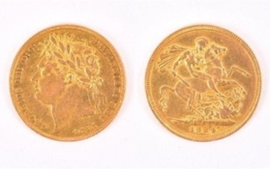 GEORGE IV, 1820-30. SOVEREIGN, 1824 Obv: Laureate head left. Rev: St George and Dragon. GVF. (1 coin)