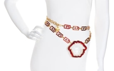 A Gianni Versace Runway Red Enamel Greco Link Belt/Necklace