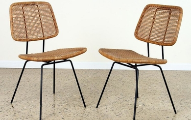 PAIR ITALIAN IRON AND RATTAN SIDE CHAIRS C.1950